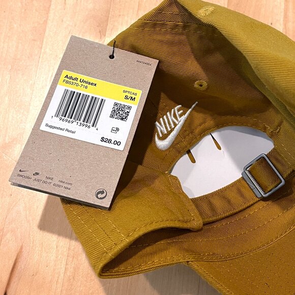 NWT Nike Club Cap Dad Hat Just Do It S/M Bronzine Mustard Yellow/Tan - Picture 2 of 4